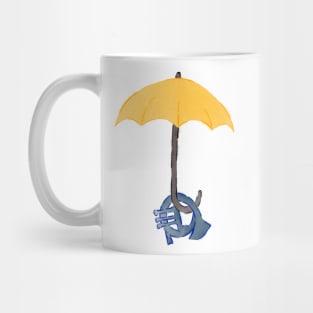 Yellow umbrella and blue horn Mug